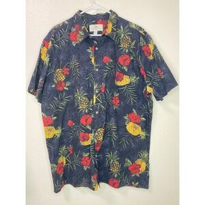Island Shores Mens XXL Tropical Pineapple Hibiscus Hawaiian Button Down Shirt